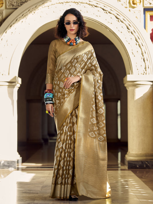 Toffee Bronze Zari Weaving Tissue Silk Saree