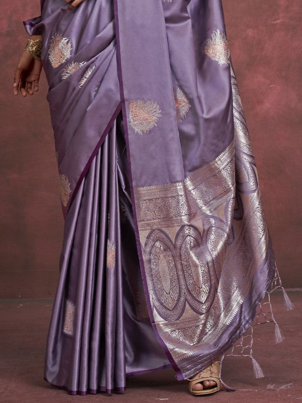 Faded Purple Woven Banarasi Satin Silk Saree