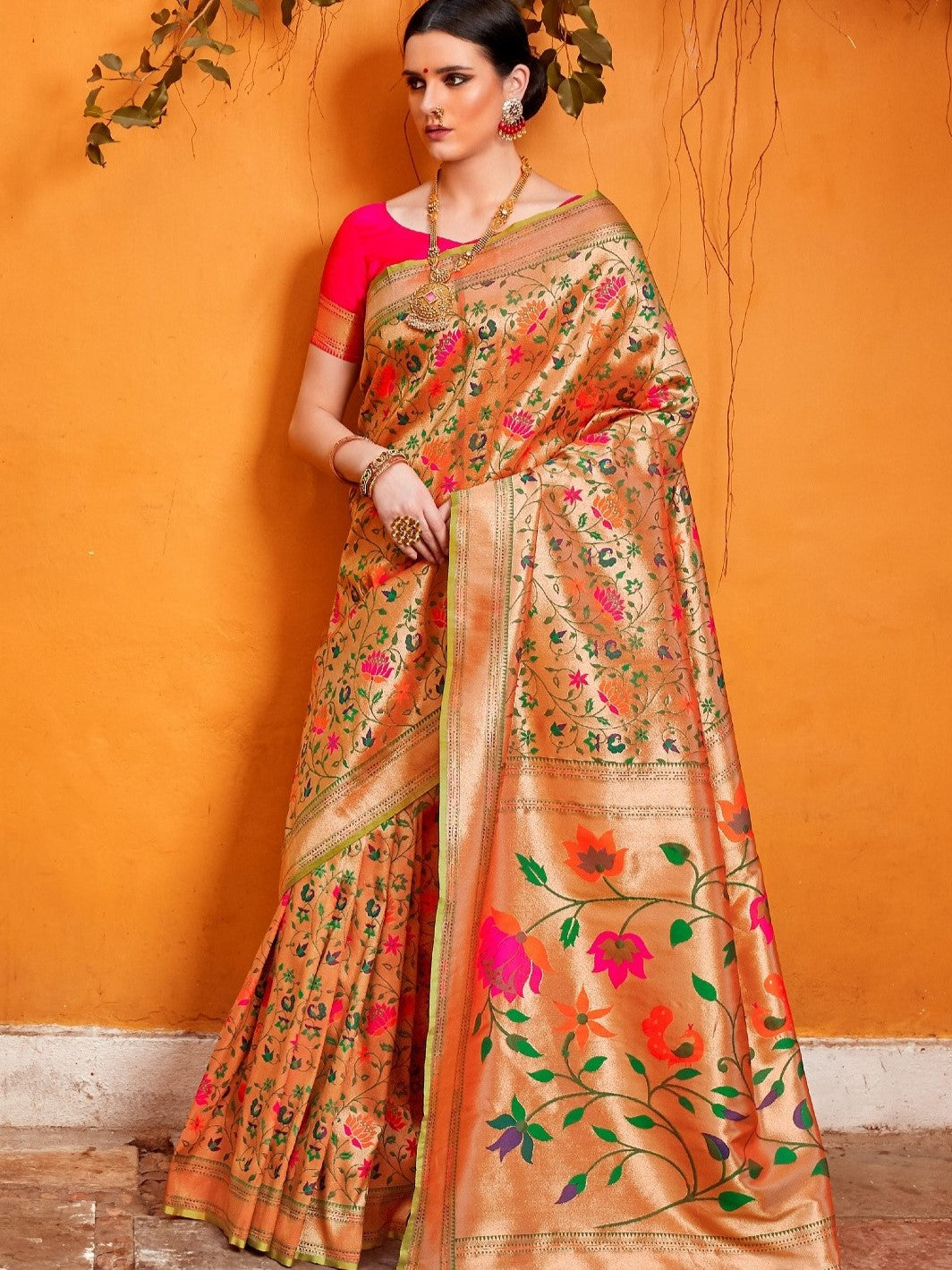 Crimson Red Golden Paithani Saree