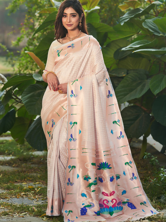 Pearl White Paithani saree