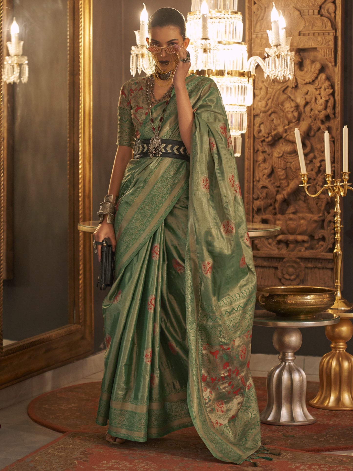 Shamrock Green Woven Banarasi Saree