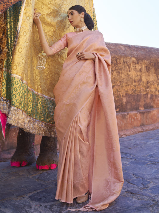 Tan Pink Kanjivaram Saree