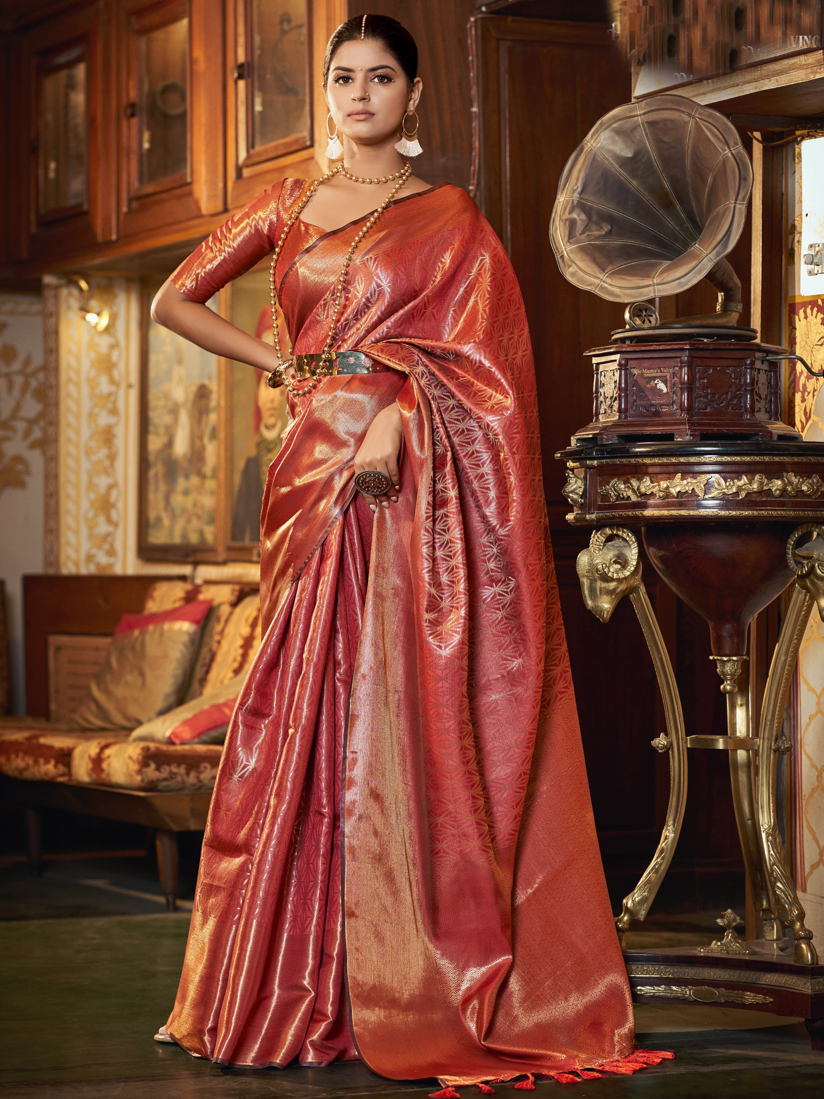 Gold Kanjeevaram Saree with Red border | Bridal sarees south indian, Indian  bridal fashion, Bridal blouse designs