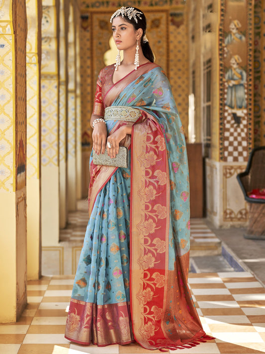 Uraniun Blue Tissue Silk Saree