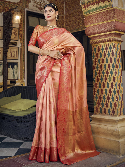 Salmon Peach Tissue Silk Saree