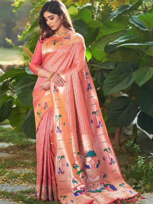 Cosmos Pink Paithani Saree