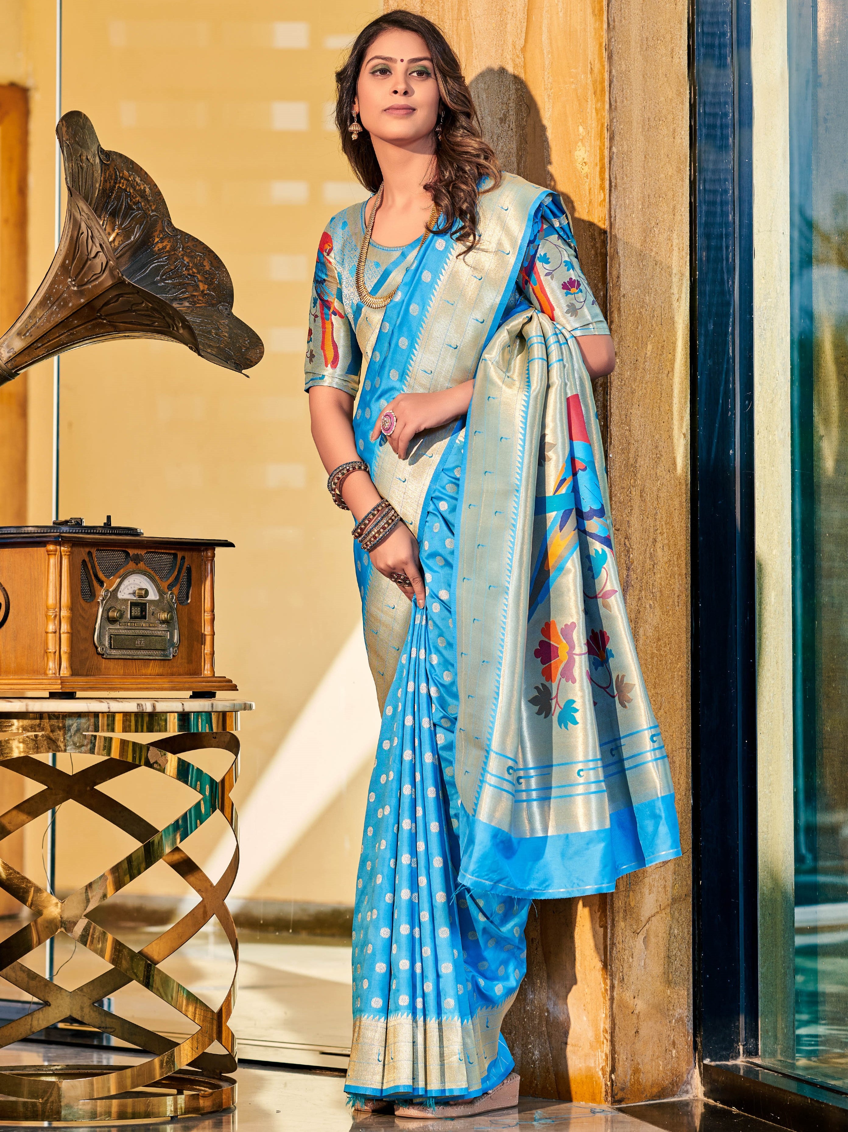 Madison Blue Paithani Tussar Silk Saree – MySilkLove