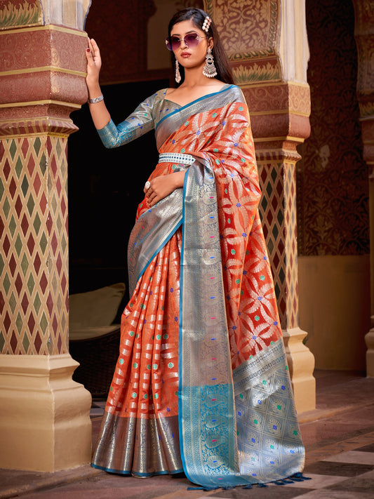 Brick Brown Tissue Silk Saree