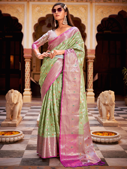 Pistachio Green Tissue Silk Saree