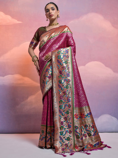 Deep Wine Woven Paithani Silk Saree