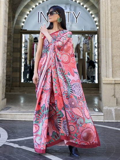 Multicolor Satin Crepe Printed Saree