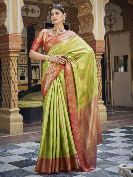 Pear Green Tissue Silk Saree