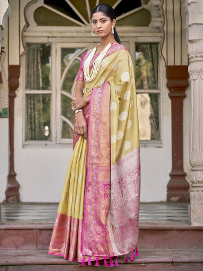 Sandcastle Yellow Tissue Silk Saree