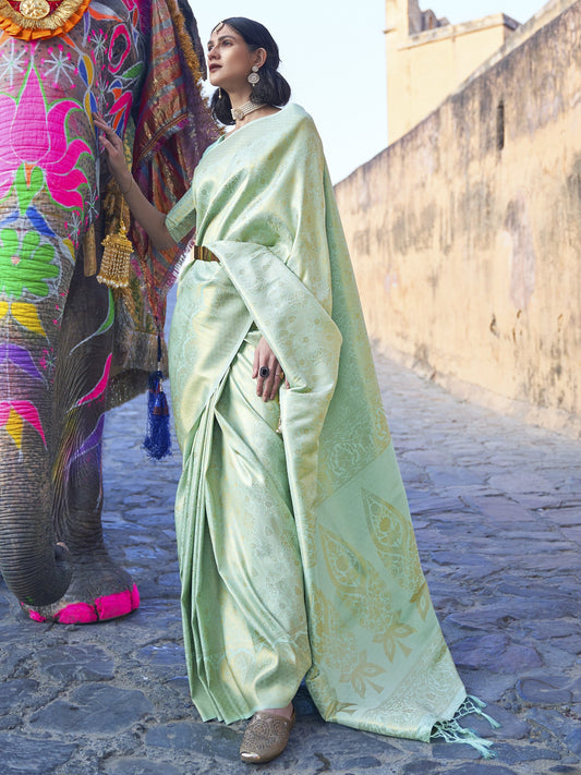 Pastel Cyan Kanjivaram Saree