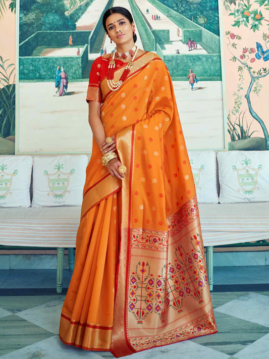 orange paithani saree