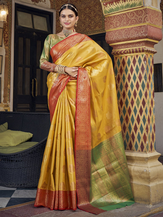 Amber Yellow Tissue Silk Saree