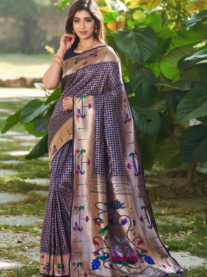 Dark Navy Blue Paithani Saree