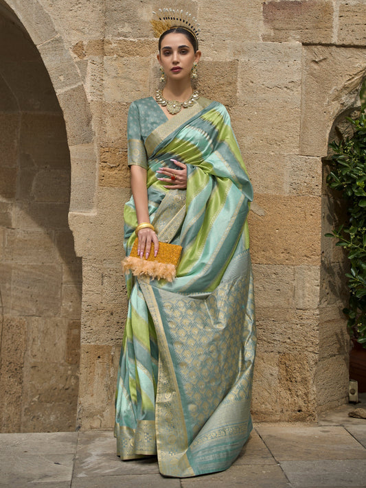 Gray with Multicolor Banarasi Print Soft Silk Saree