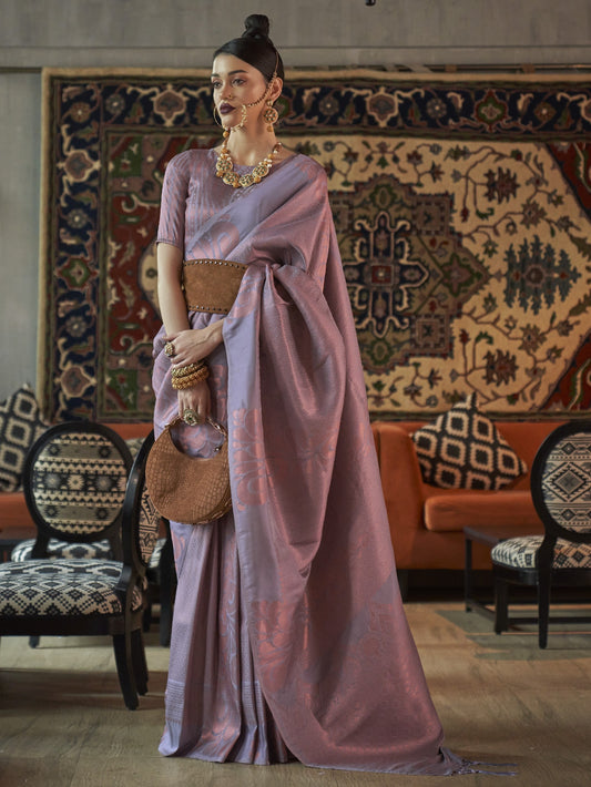 Lilac Purple Woven Banarasi Saree