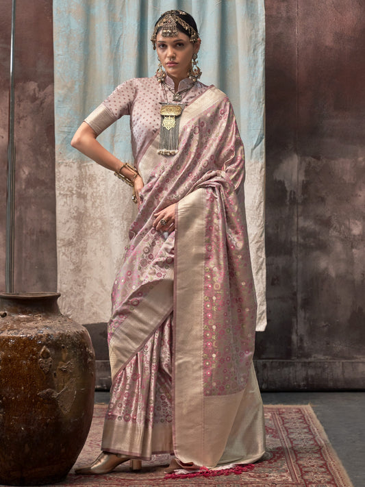 Dusty Pink Woven Banarasi Satin Silk Saree