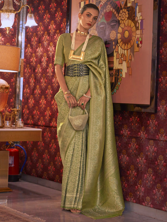 Lime Green Kanjivaram Saree