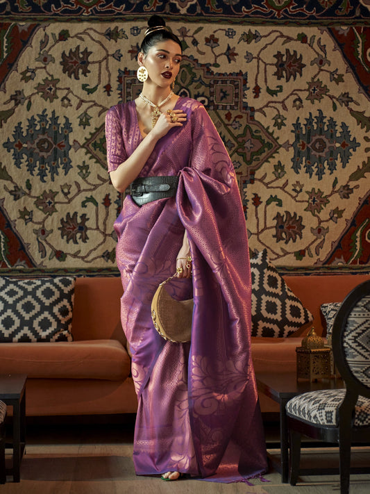 Orchid Purple Woven Banarasi Saree