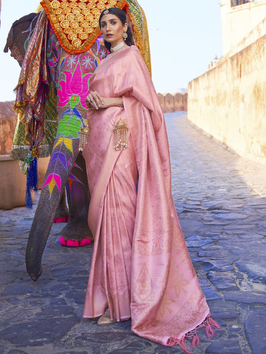 Flamingo Pink Kanjivaram Saree