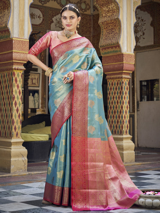 Baby Blue Tissue Silk Saree