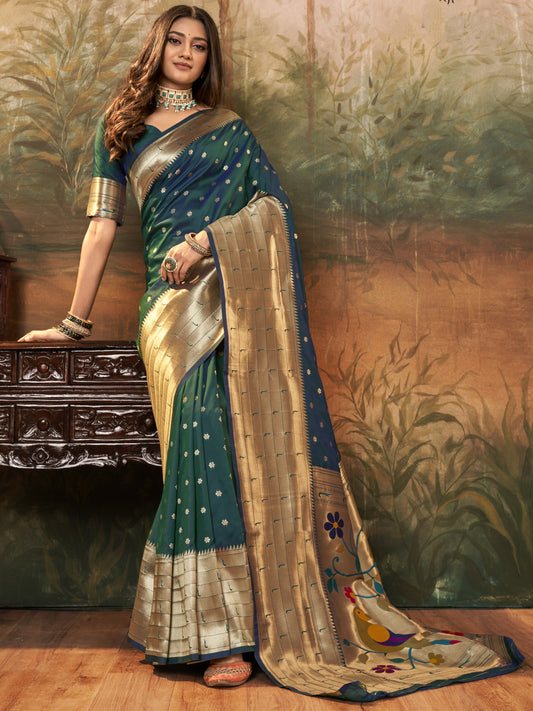 Peacock Green Paithani Saree