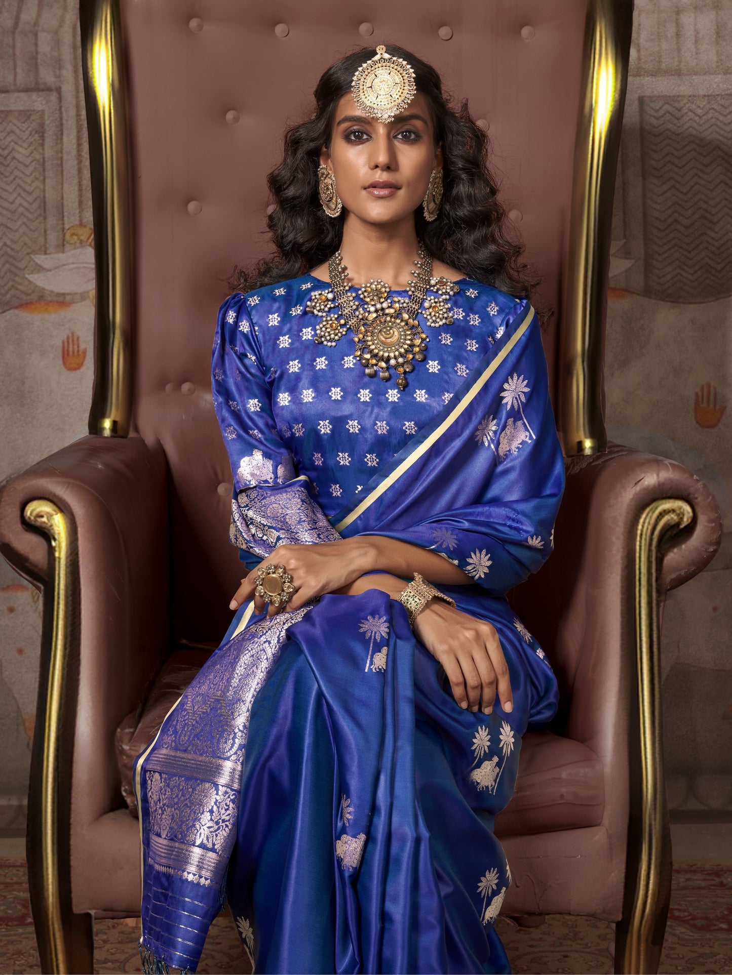 Berry Blue Woven Banarasi Satin Silk Saree