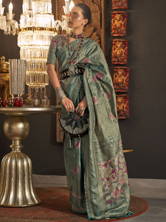 Cerulean Blue Woven Banarasi Saree