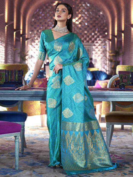 Comic Blue Satin Silk Banarasi Saree