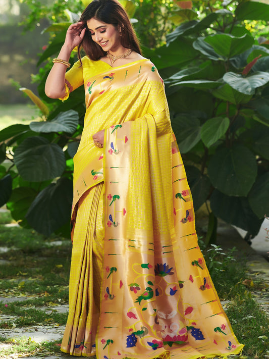 Lemon Yellow Paithani Saree