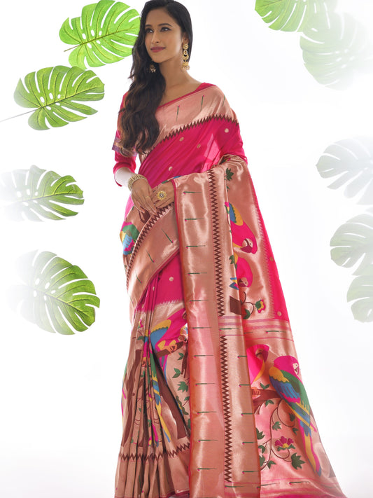 Rani Pink Woven Paithani Saree