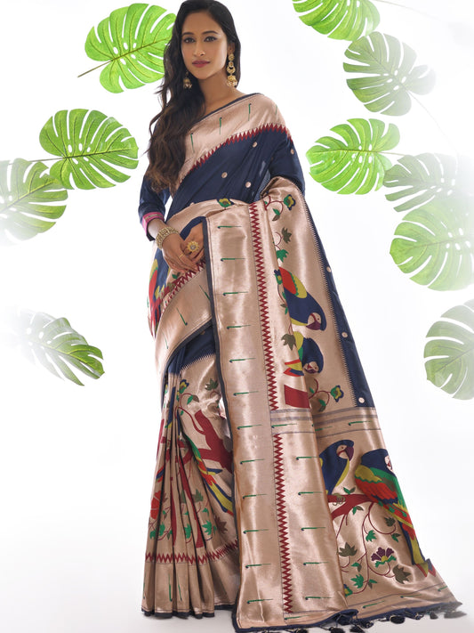 Space Blue Woven Paithani Saree