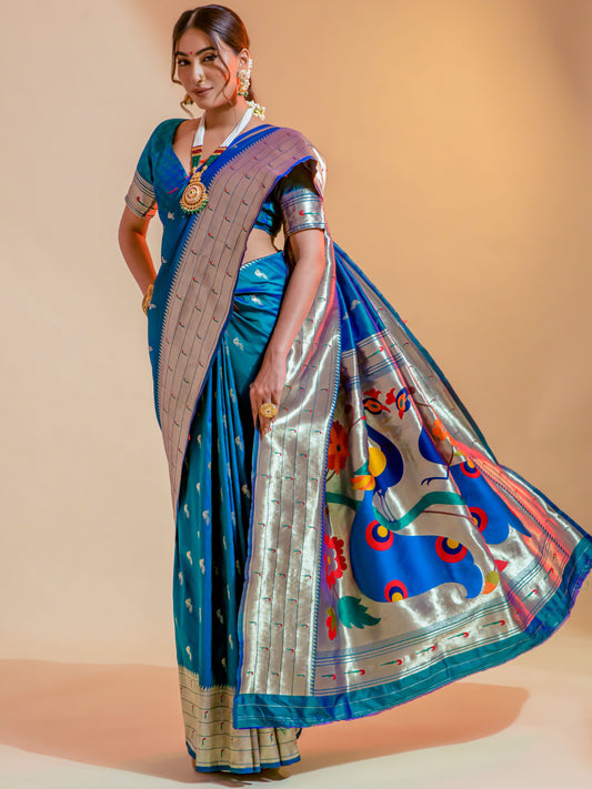 Phthalo Blue Paithani Saree