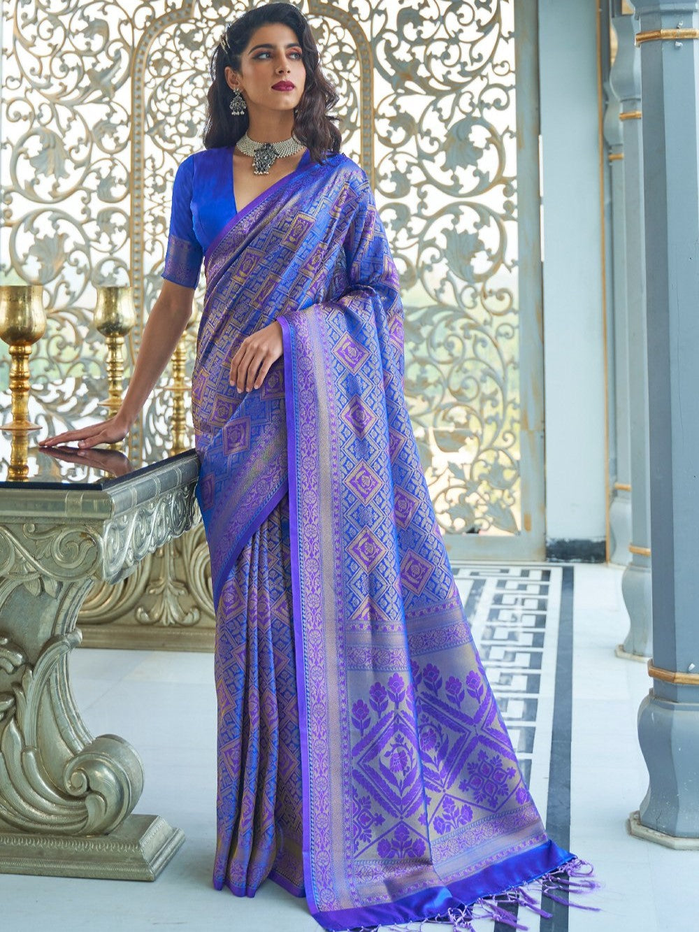 Slate Blue Kanjivaram Saree