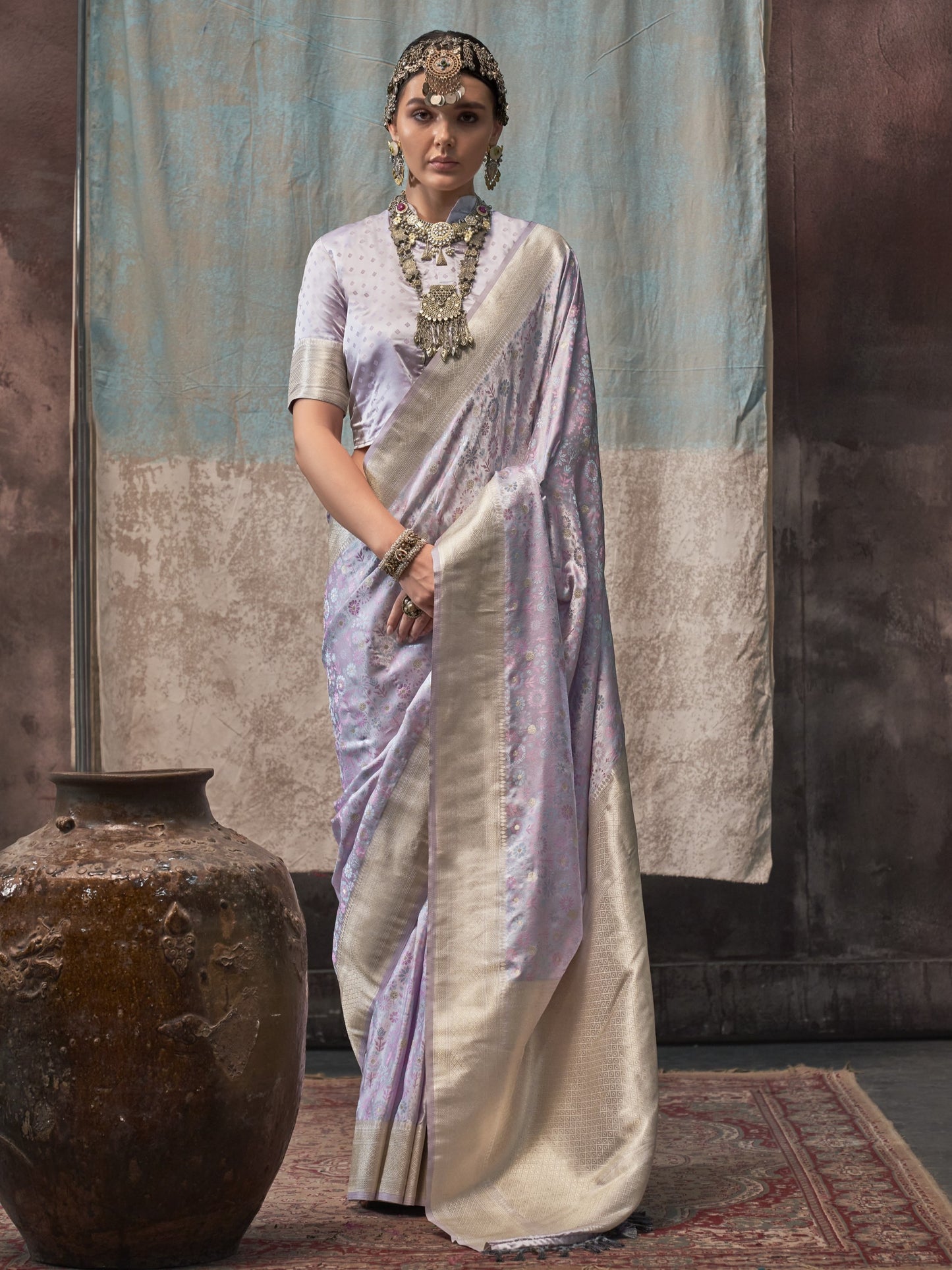 Unique Blue Woven Banarasi Satin Silk Saree