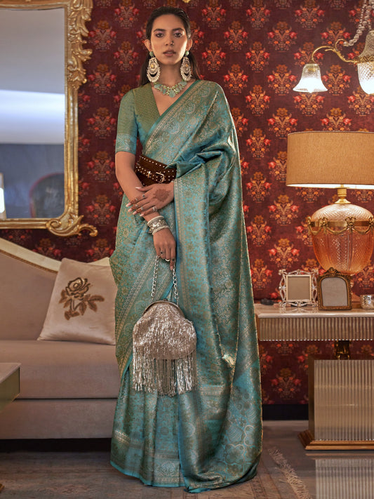 Pacific Blue Kanjivaram Saree