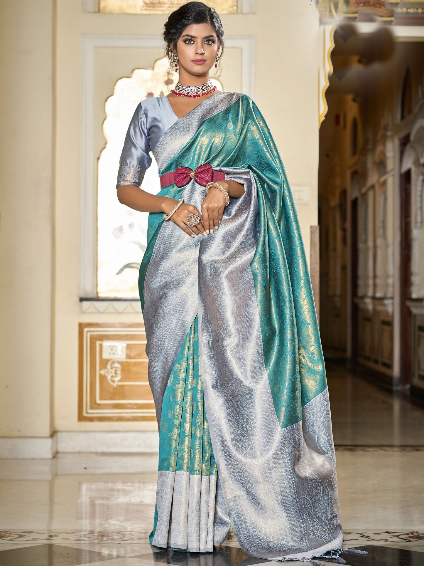 Pacific Blue Kanjivaram Saree