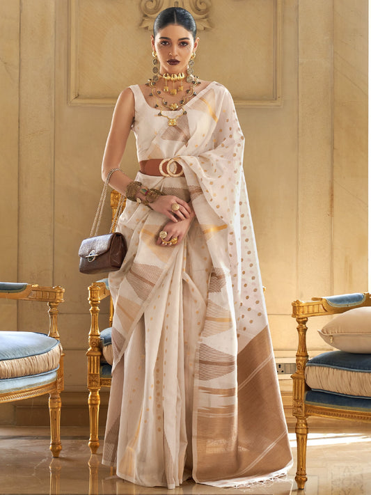 Ivory White Tissue Silk Saree