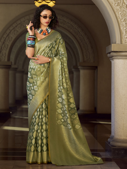 Emerald Green Zari Woven Tissue Silk Saree