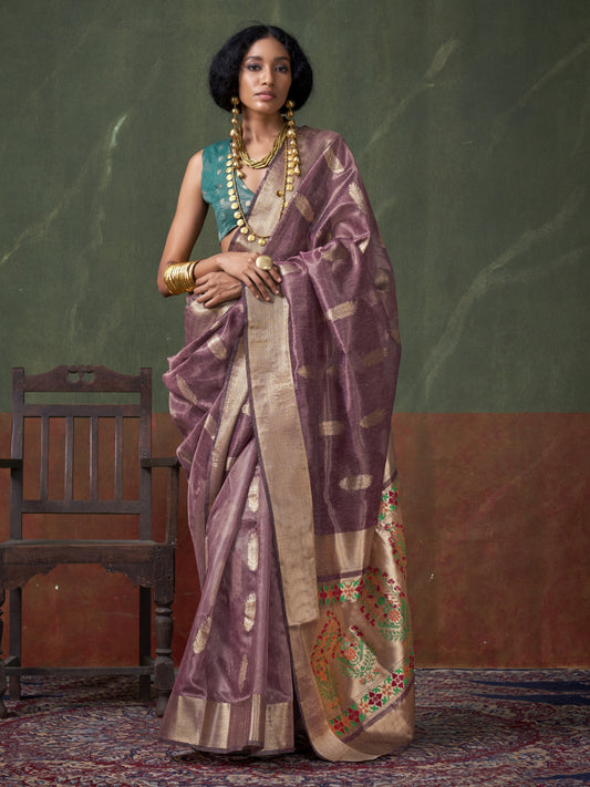 Dusty Purple Woven Paithani Tissue Silk Saree