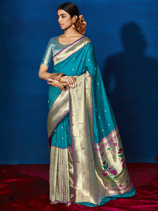 Cerulean Blue Paithani Saree