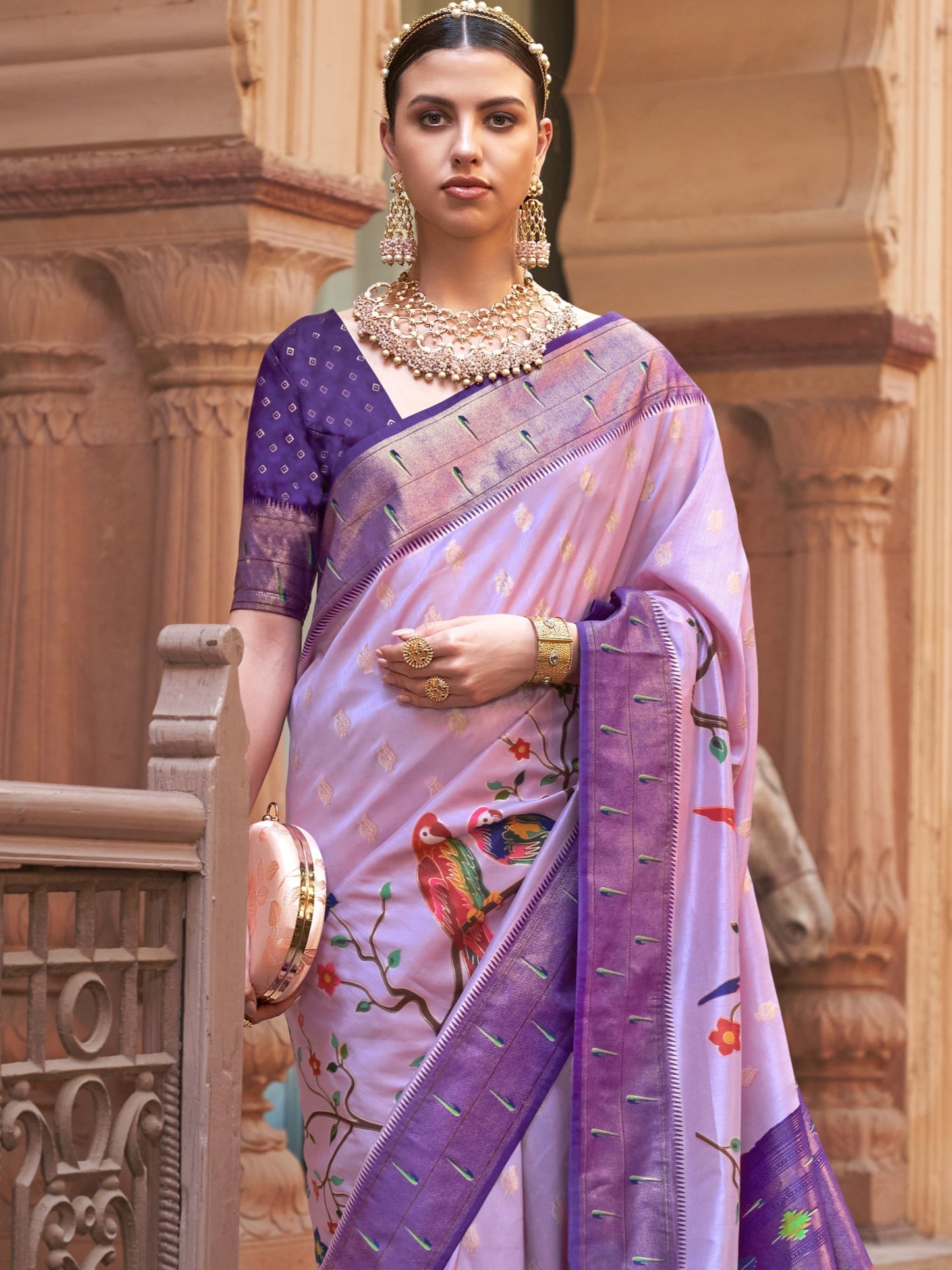 Pastel Lavender Paithani Saree