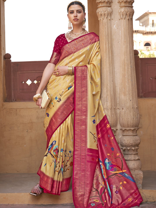 Crayola Yellow Paithani Saree