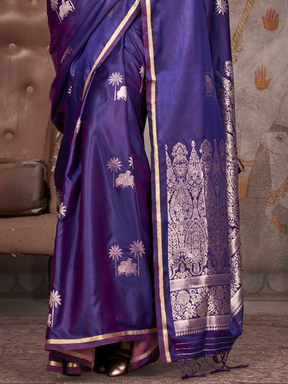 Luxury Purple Woven Banarasi Silk Saree