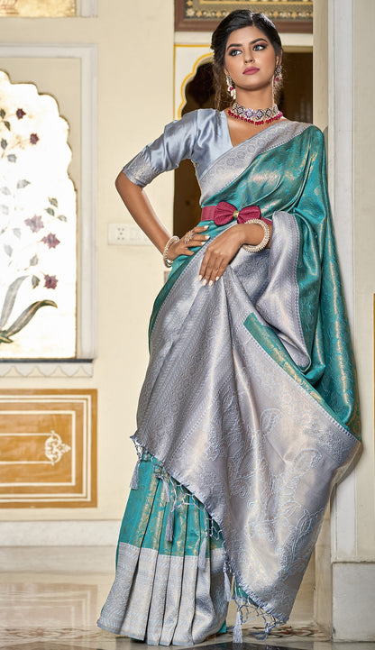 Pacific Blue Kanjivaram Saree