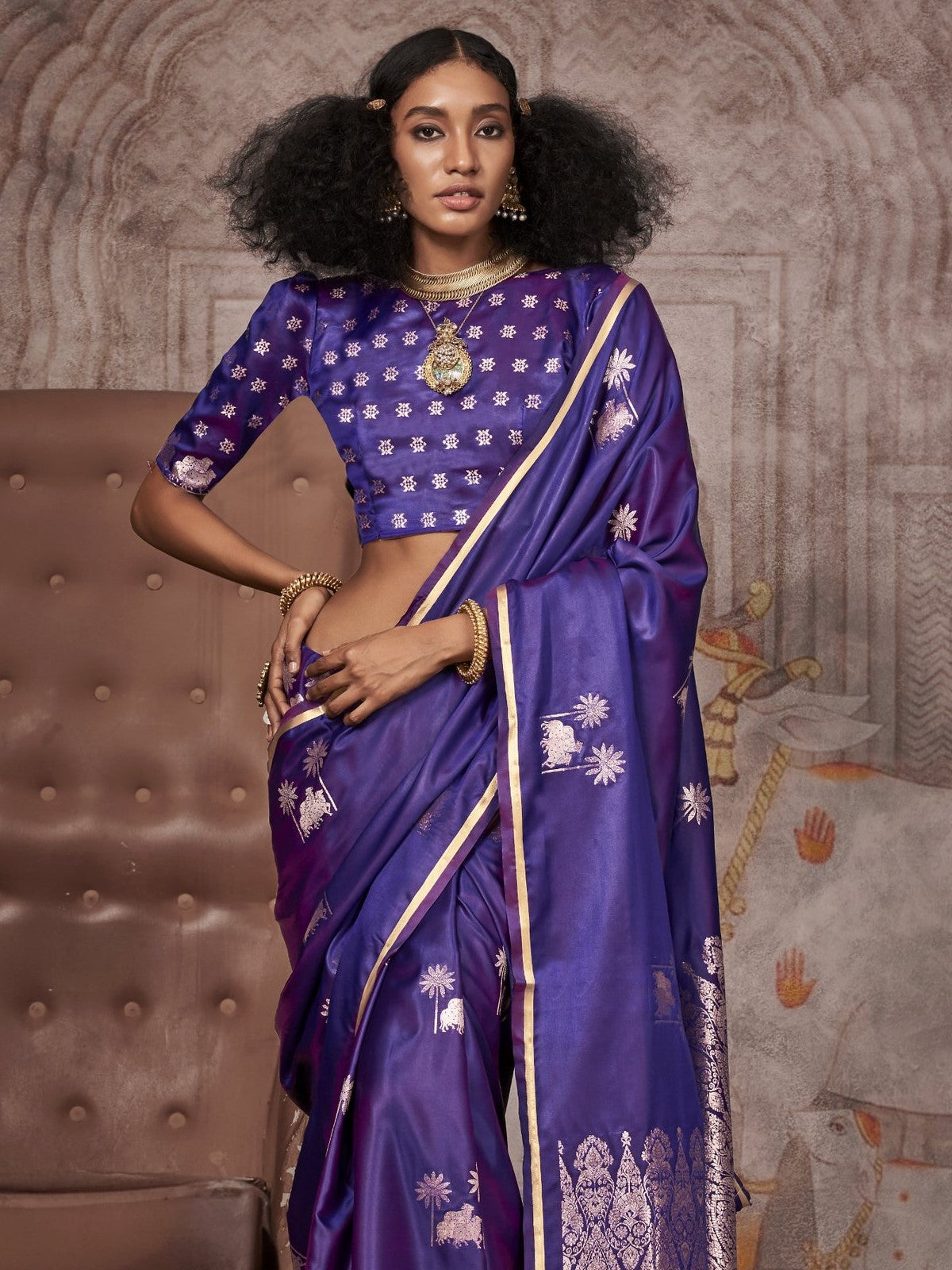 Luxury Purple Woven Banarasi Silk Saree