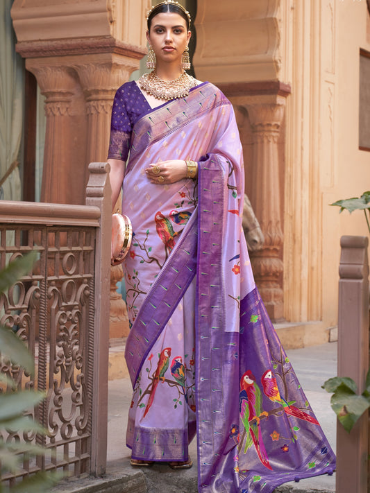 Pastel Lavender Paithani Saree